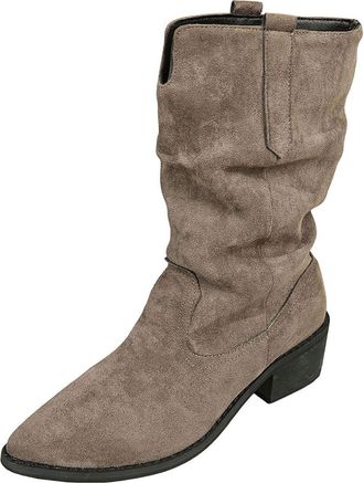 Generic Chunky Boots Women Faux Suede Casual Short Booties Pointed Toe Solid Color Stylish Comfortable Slip On Ankle Boots Classic Daily