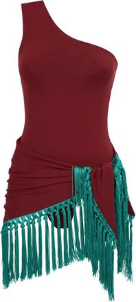 Taller Marmo Costume intero monospalla Yacare con frange - Rosso