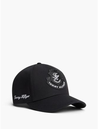 Tommy Hilfiger Mens Script Monogram Crest Patch Baseball Cap - Black
