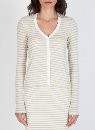 ATM Anthony Thomas Melillo Womens Modal Rib Long Sleeve Cardigan In Chalk/morning Mist