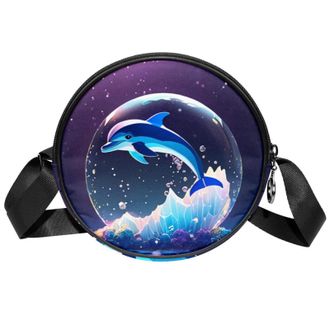 Generic Circle Crossbody Bag for Women, Dolphin Crystal Ball Small Sling Bag Daypack with Zipper Adjustable Shoulder Straps Casual Ladies Girls Round Purse