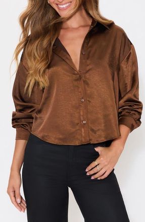 VICI Collection Chestnut Satin Button-Up Shirt in Dark Brown at Nordstrom, Size Small
