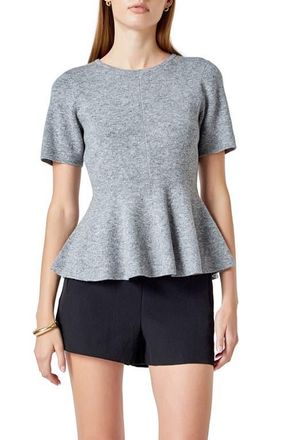 endless rose Short Sleeve Peplum Sweater in Heather Grey at Nordstrom, Size Small