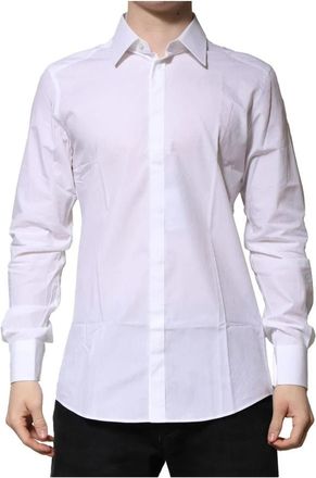 Dolce & Gabbana Witte Klassieke Overhemd Slim Fit - Heren - Zakelijke Overhemden - Wit - XL - Katoen - Overhemden
