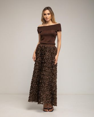 Tantra Lange A-lijn rok van organza met bloemen en een elastische taille