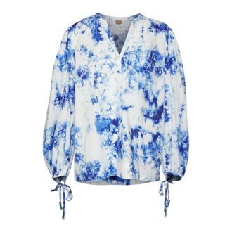 HUGO BOSS Dames/Dames Tie Dye V Hals Ballonmouwen Blouse (Wit/blauw)