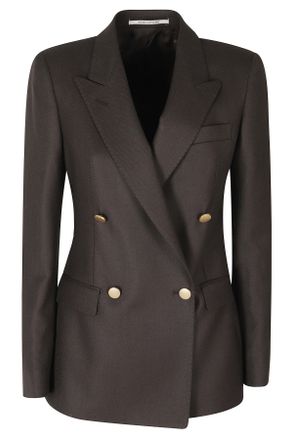 Tagliatore Dark Brown Wool-Silk-Linen Double-Breasted Jacket
