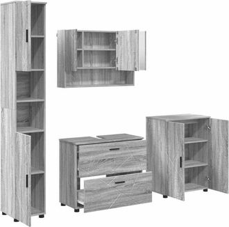 vidaXL Juego De Muebles De Ba&ntilde;o Con Caj&oacute;n Con Puerta 4 Pcs Gris Sonoma Vidaxl