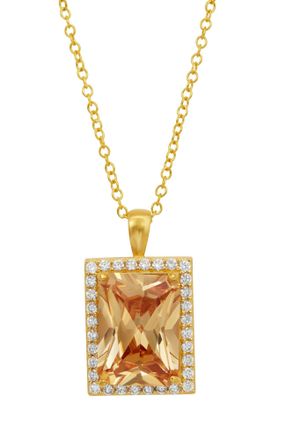 Savvy Cie Jewels STERLING SILVER.925 WHITE CZ EMERALD CUT PENDANT NECKLACE