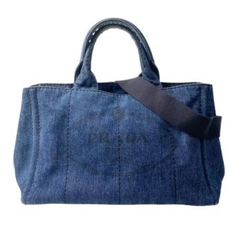 Prada Pre-owned Tote Bags, female, Blue, Size: ONE SIZE Pre-owned Denim Tote Bag