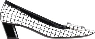 Roger Vivier Belle Vivier Graphic Grid Pumps in White Leather