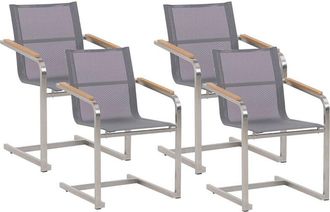 Beliani Conjunto De 4 Sillas De Jard&iacute;n De Acero Inoxidable Asiento Sint&eacute;tico Gris Cantilever Exterior Cosoleto