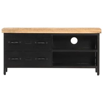 Berkfield Home TV Cabinet 90x30x41 cm Rough Mango Wood in Black | Size: 90 x 30 x 41 cm