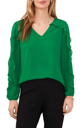 Chaus Ruffle Sleeve V-Neck Blouse in Lush Green 334 at Nordstrom, Size X-Small