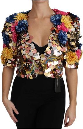 Dolce & Gabbana Shrug met paillettenbloemen - Dames - Blouses - Veelkleurig - L - Pailletten - Overhemden