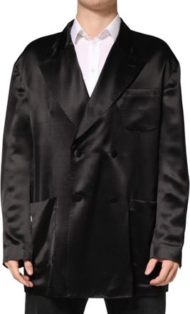 Dolce & Gabbana Mens Black Silk Double Breasted 2 Button Blazer Clothing