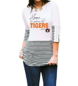 Gameday Couture Auburn University Button-Lace Top In White