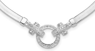 Diamond2Deal Sterling Silver Cubic Zirconia Herringbone Chain Necklace 16 with 2in ext