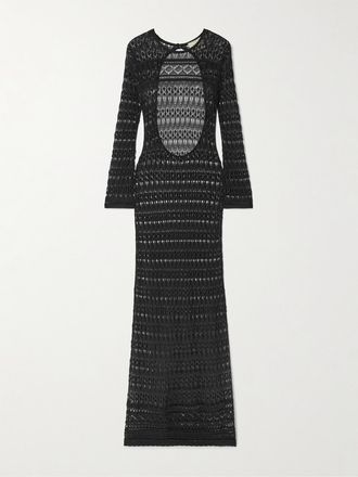 Isabel Marant Abito Maxi A Schiena Scoperta In Misto Cotone Crochet Paloma - Nero