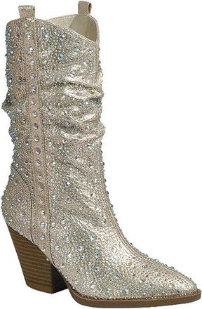 Forever Link Womens Rhinestone Cowboy Boots Western Mid Calf Boots, Champagne Rhinestone, 6 UK