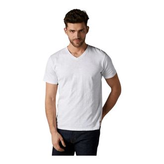 7 For All Mankind T-Shirts, male, White, 2XL, White V-Neck Slub T-Shirt