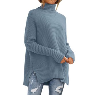 Generic Polo Neck Jumpers For Women - Winter Jumpers For Women Long Sweaters For Women To Wear With Leggings Knitted Sweaters Jumpers Plain Knitted Sweater Si