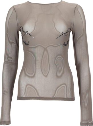 Jean Paul Gaultier Beige Embroidered Round Neck Top