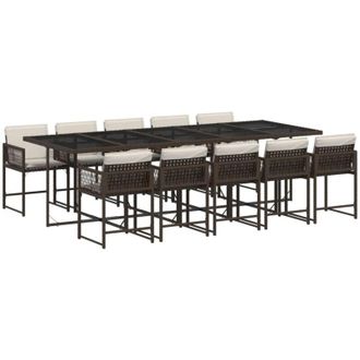 vidaXL Set Comedor De Jard&iacute;n 11 Pzas Y Cojines Rat&aacute;n Sint&eacute;tico Marr&oacute;n Vidaxl
