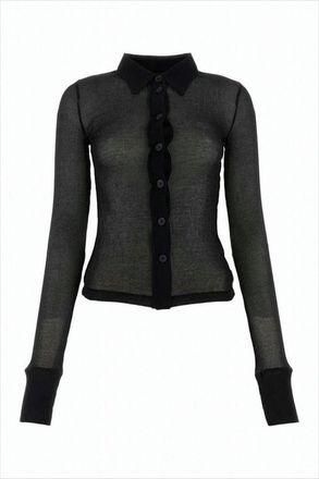 Helmut Lang Sheer Black Long-Sleeved Shirt With Scalloped Placket Detail