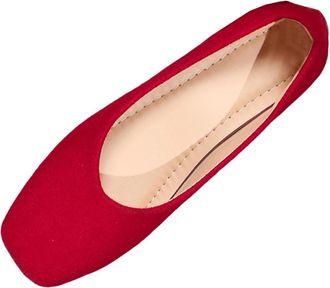 Generic Womens Loafers Ladies Slip On Pumps Shoes Solid Color Fashionable Lightweight Comfortable Non-Slip Classic Casual Walking Shoes Work Leisure Red