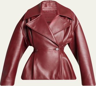 Balenciaga Pleated Leather Short Peplum Trench Coat