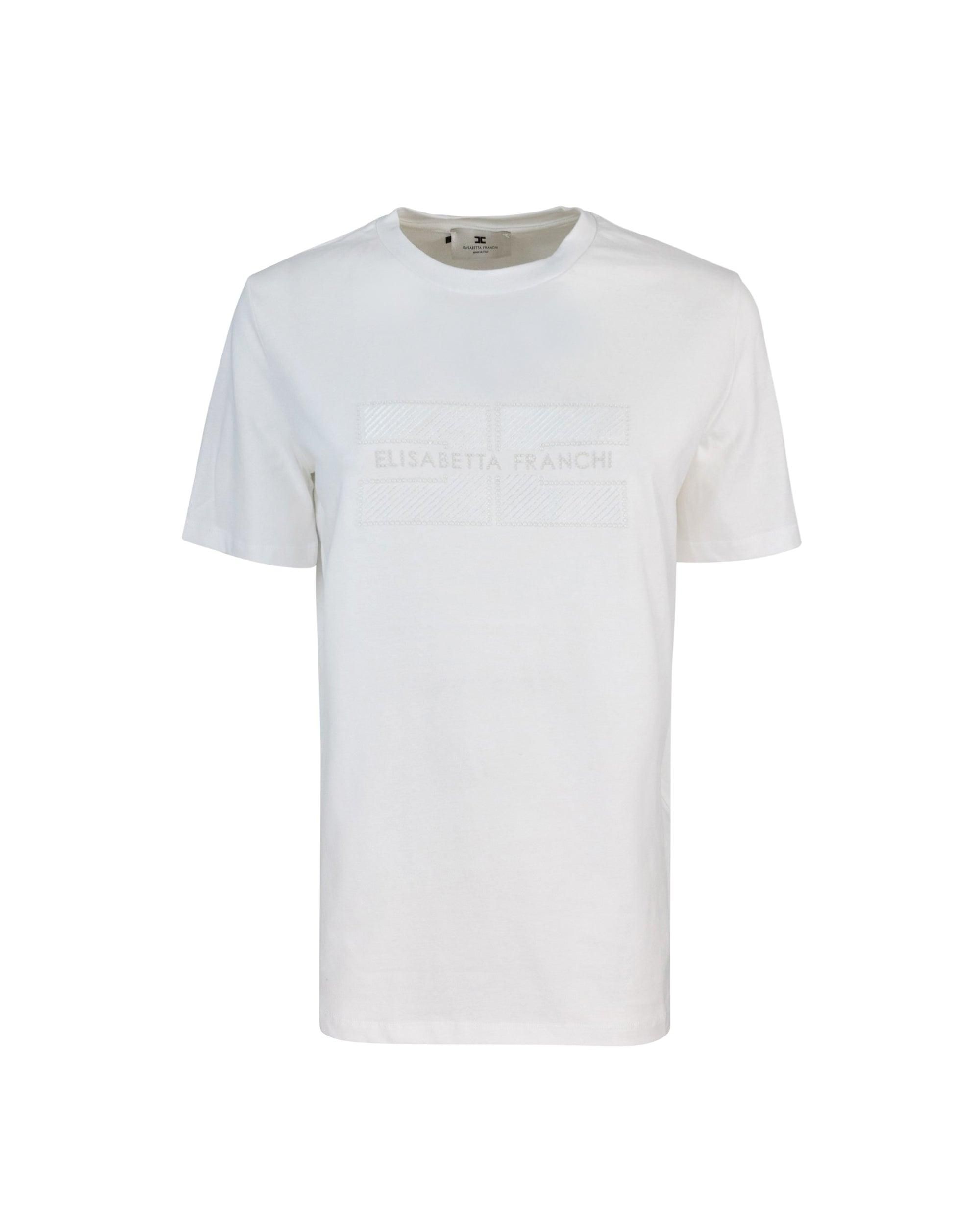 【関税・送料込み】ELISABETTA FRANCHI WHITE COTTON T-SHIRT Elisabetta Franchi Logo Modal T-Shirt in White | Lyst