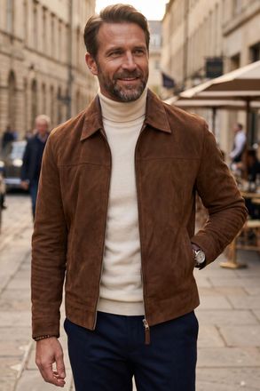 Infinity Leather Mannen Bruine Geitensu&egrave;de Leren Harrington-bikerjas - Ridge