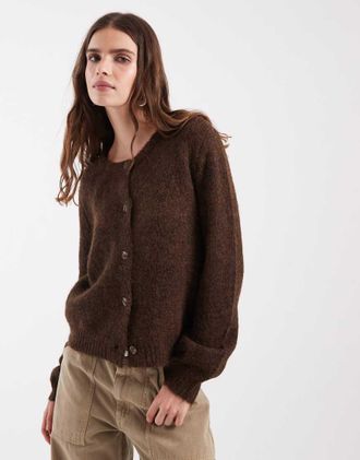 Noisy May cardigan in maglia soffice marrone caldo