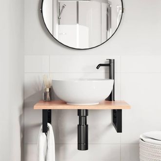 Berkfield Home Elegant Basin Shelf Wall Mounted&not;Steel and&not;Solid Wood Oak in Brown