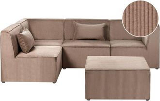 Beliani Modular Right Corner 4 Seater Sofa Sand Beige Corduroy with Ottoman 4 Seater Sectional Sofa Modern Design LEMVIG