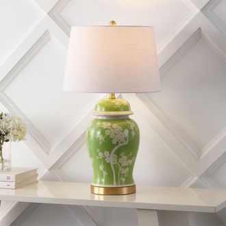Jonathan Y Designs Gracie 29.5 Traditional Cottage Ceramic/Metal Ginger Jar LED Table Lamp in Green/white at Nordstrom