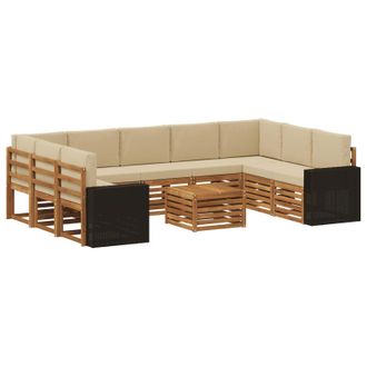 vidaXL Conjunto De Sof&aacute;s De Exterior 10 Uds. Natural Y Beige Poli&eacute;ster Vidaxl