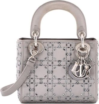 Dior Lady Dior Bag Crystal Embellished Cannage Quilt Satin Mini satchel - Grijs