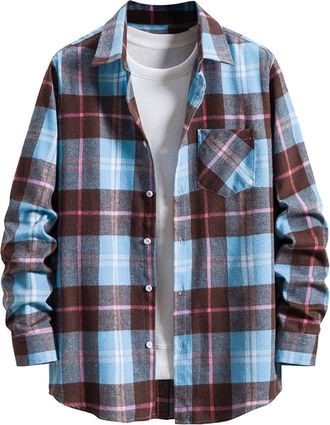 Generic Adults Checkered Shirts Jacket Long Sleeve Regular Fit, Mens Casual Shirts for Men Western Cowboy Outfit,Lumberjack Work Formal Button Down Shacket wi