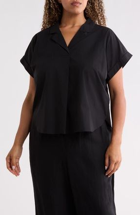 Eileen Fisher Notch Collar Organic Cotton Top in Black at Nordstrom, Size 2X