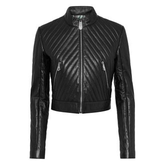 Philipp Plein Jassen, Dames, Zwart, L, Leer, Leather Biker Flame