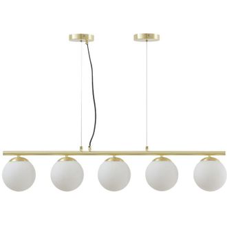 Vente-Unique Lampadario in metallo e vetro bianco - 5 globi - L. 100 x H. 120 cm - Dorato - SOFIA
