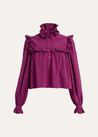 Chlo&eacute; Textured Ruffled Silk Top