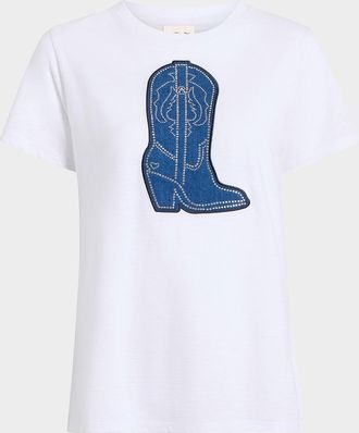 Cinq &agrave; Sept Crewneck Studded Denim Boot Tee