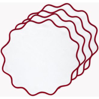 Solino Home Linen Round Placemats - Giselle Scallop Edge, 16 Round in Red And White at Nordstrom, Size Medium