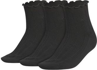 adidas Assorted 3-Pack Ruffle Rib Ankle Socks in Black/Black at Nordstrom, Size Medium