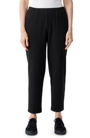 Eileen Fisher Cozy Brushed Terry Tapered Ankle Pants in Black at Nordstrom, Size Large