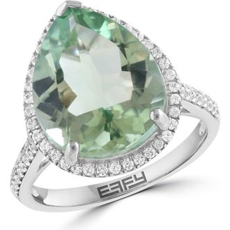 Effy Sterling Silver Pear Cut Green Quartz Cubic Zirconia Halo Ring at Nordstrom Rack, Size 7