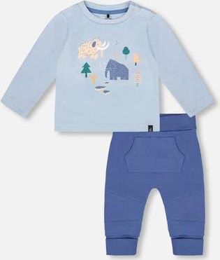 Deux par Deux Organic Cotton Jersey Two-Piece Top and Pant Set in Blue at Nordstrom, Size 24M